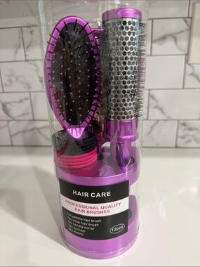 Metallic Purple Hair Brush Set with Mirror
